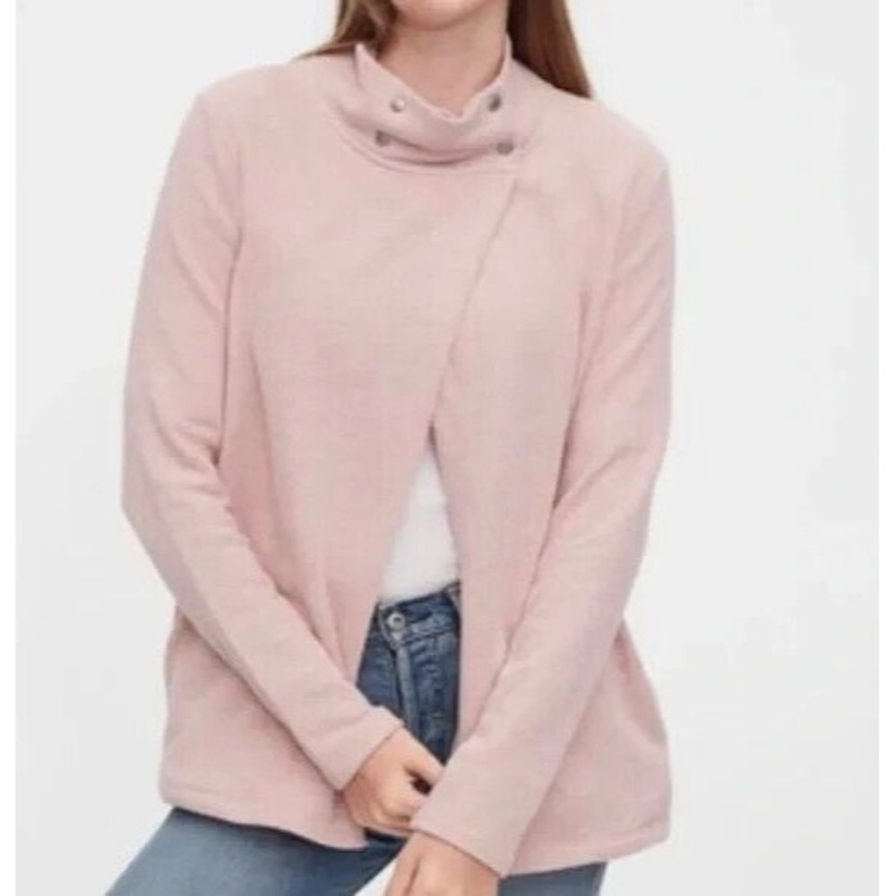 Gap Maternity Nursing Snap Sweatshirt Sz M Pink Pockets Tweeded Casual Cardigan